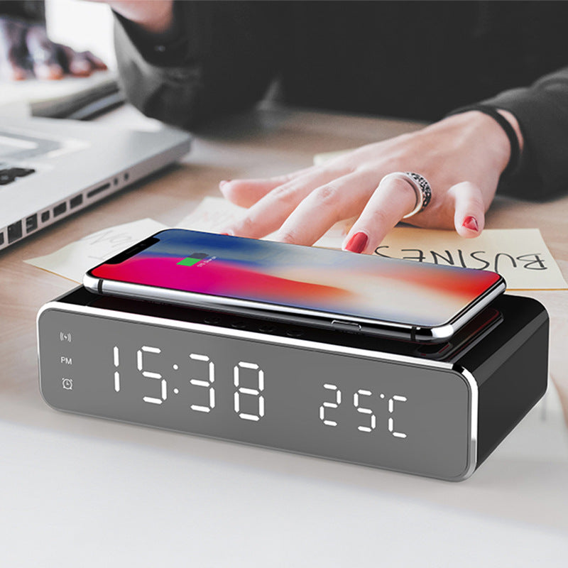 LED Alarm Clock with Wireless Charger (Qi) and Thermometer