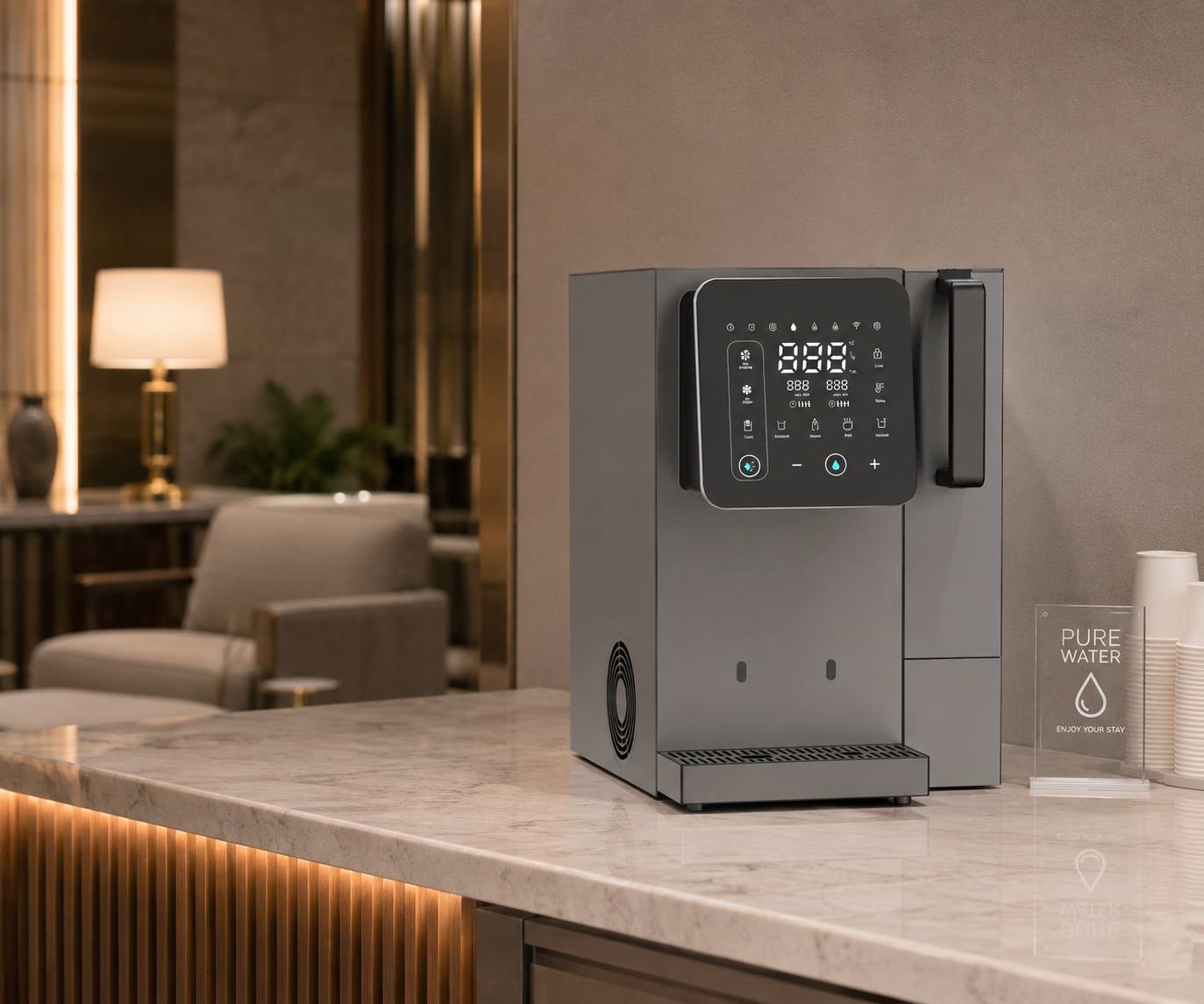 Purificador de Água UMBOX W91 com Máquina de Gelo — Osmose Inversa, Água Quente e Fria, Sem Instalação